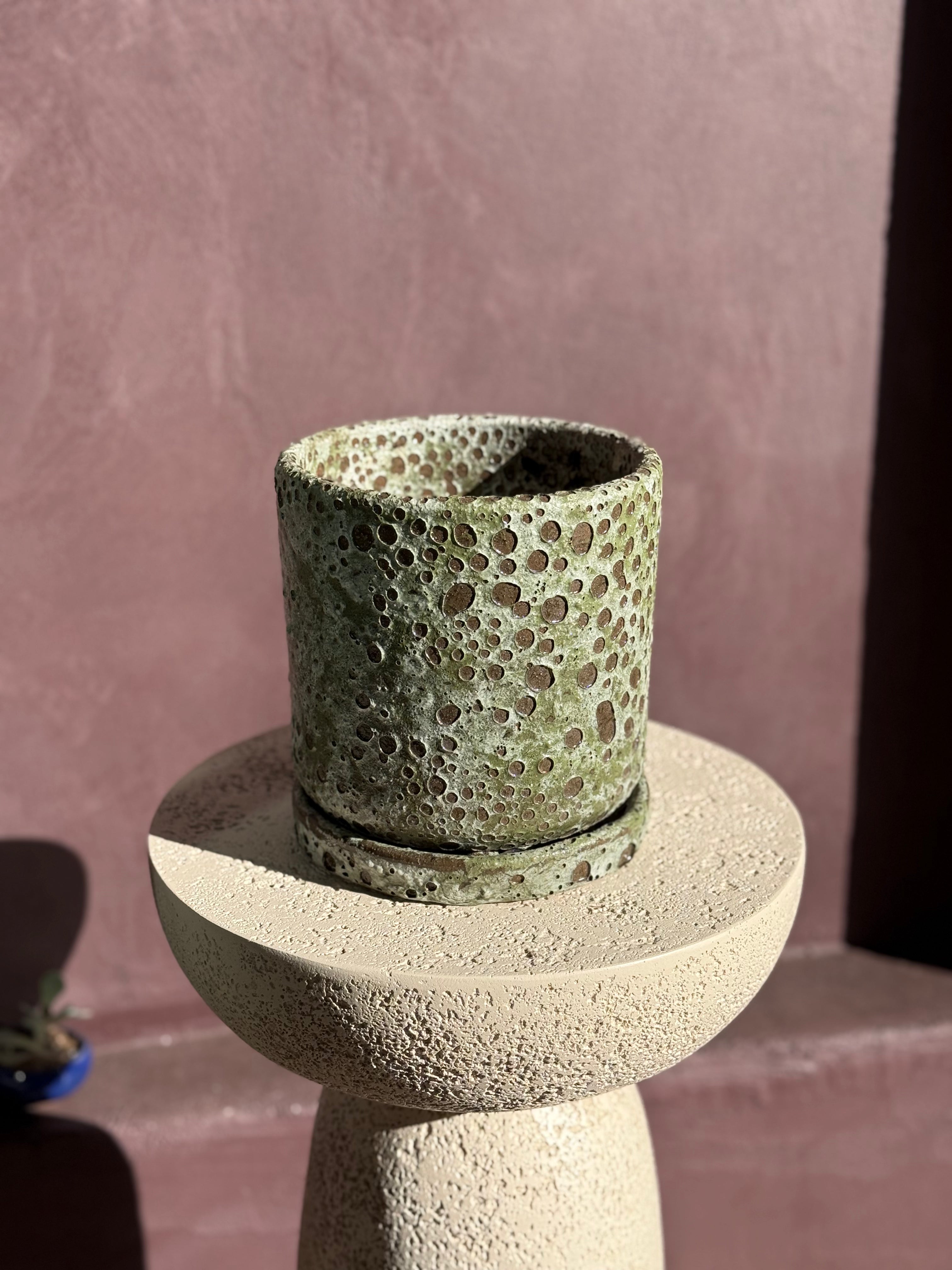 Deep Cylinder Ceramic Pot with Saucer