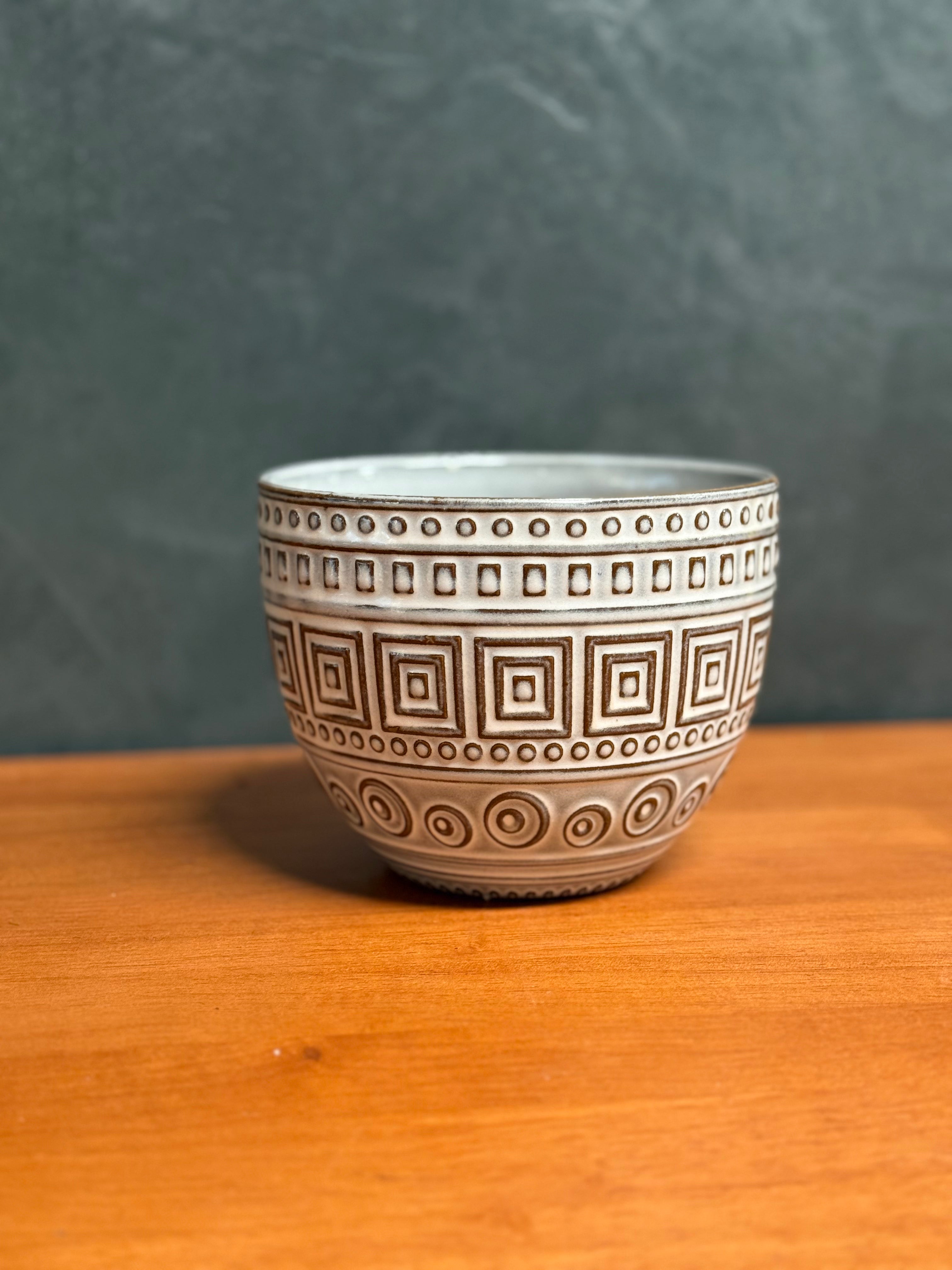Geometric Beige & Blue Ceramic Pot (without saucer)