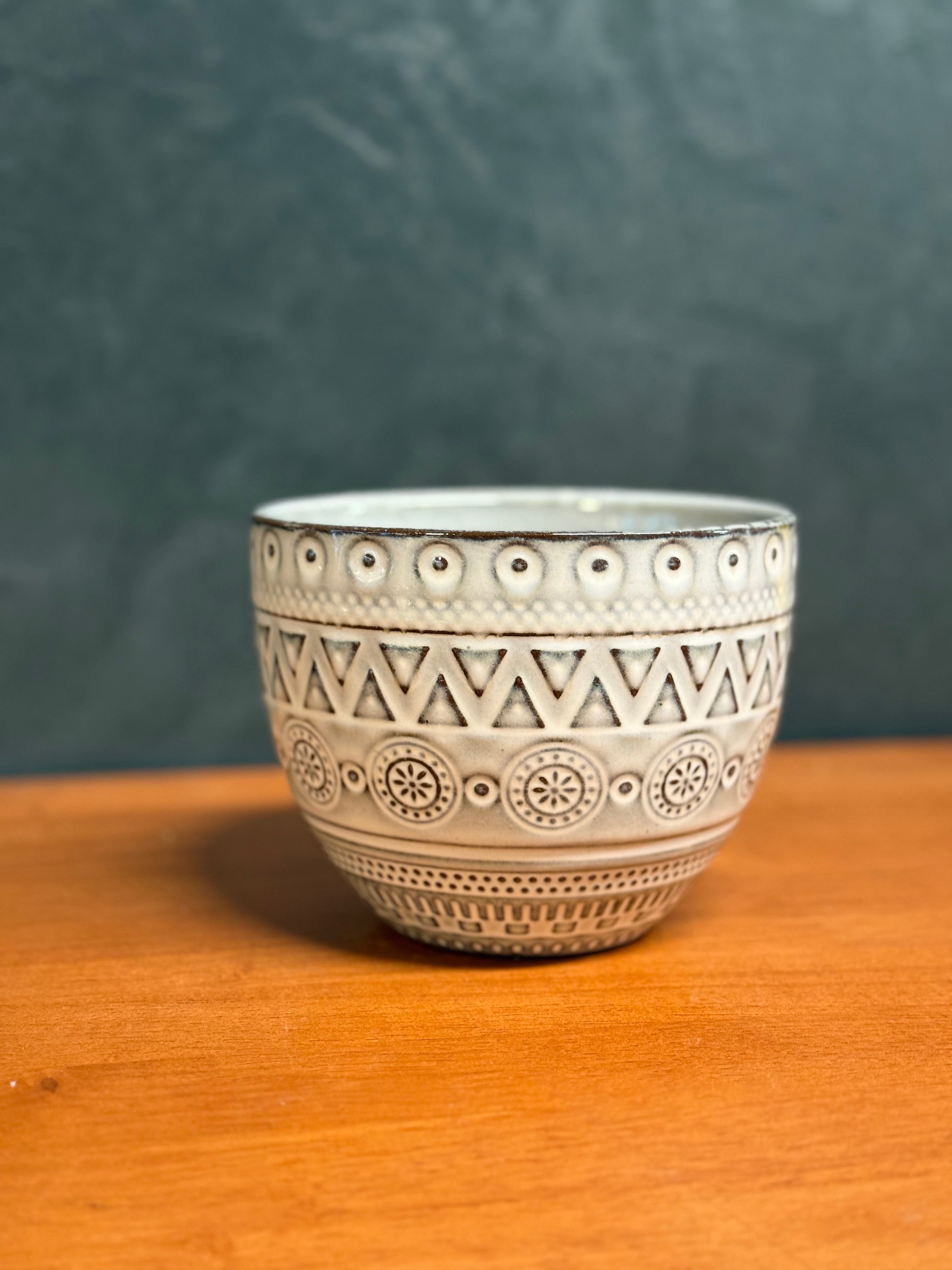 Geometric Bluish White Ceramic Pot (without saucer)