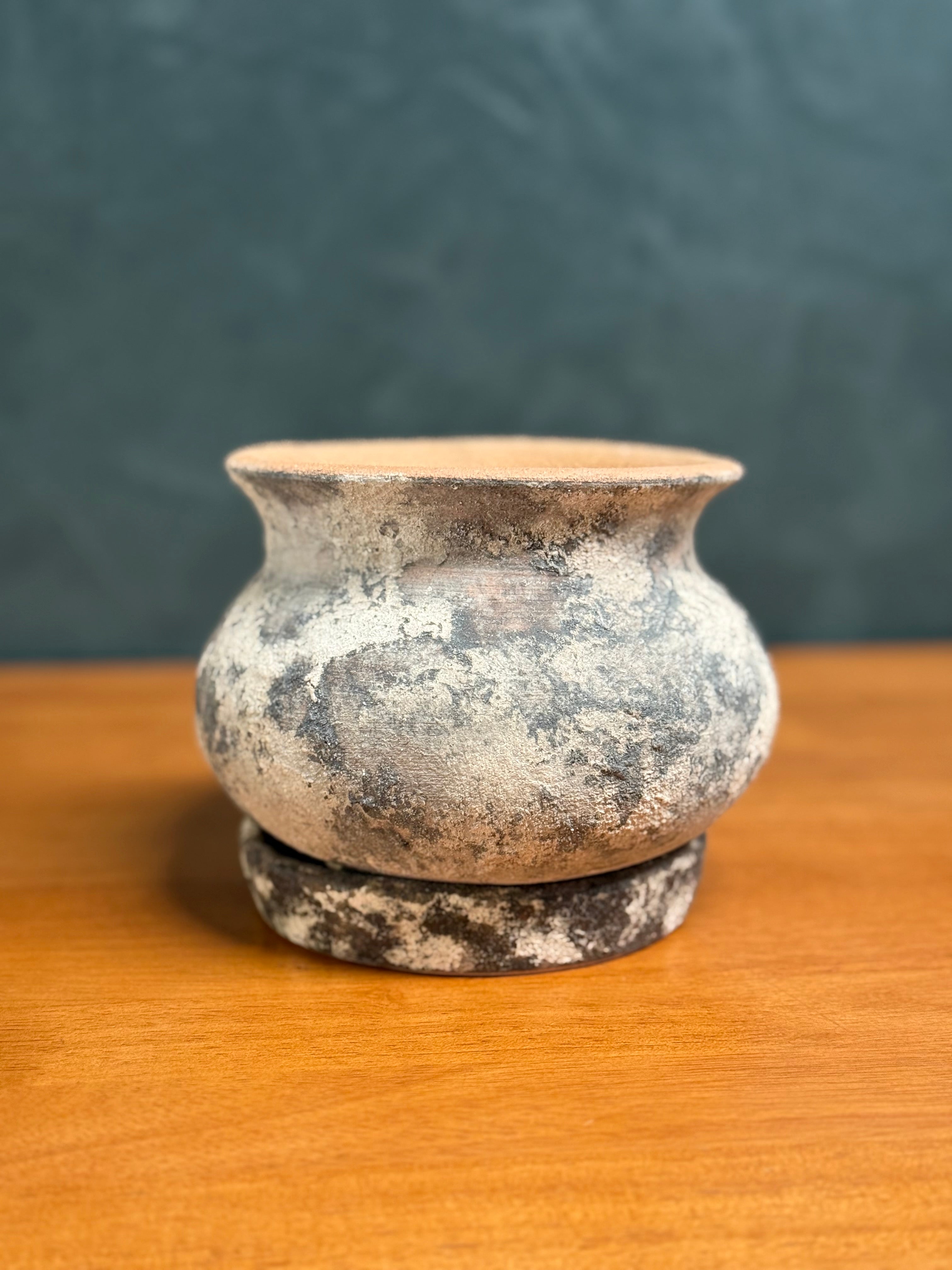 Rustic Curvy Clay Pot with Saucer