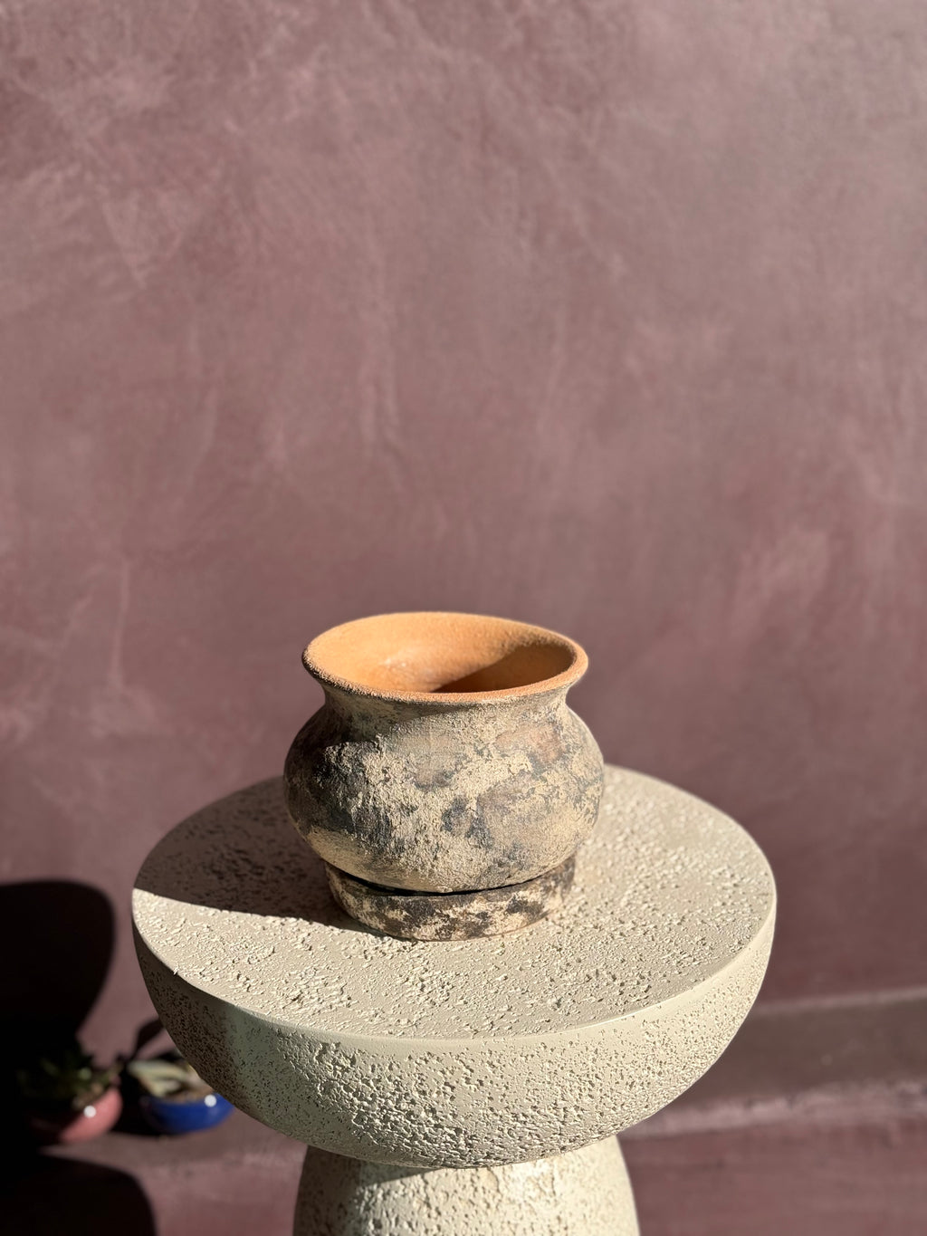 Rustic Curvy Clay Pot with Saucer