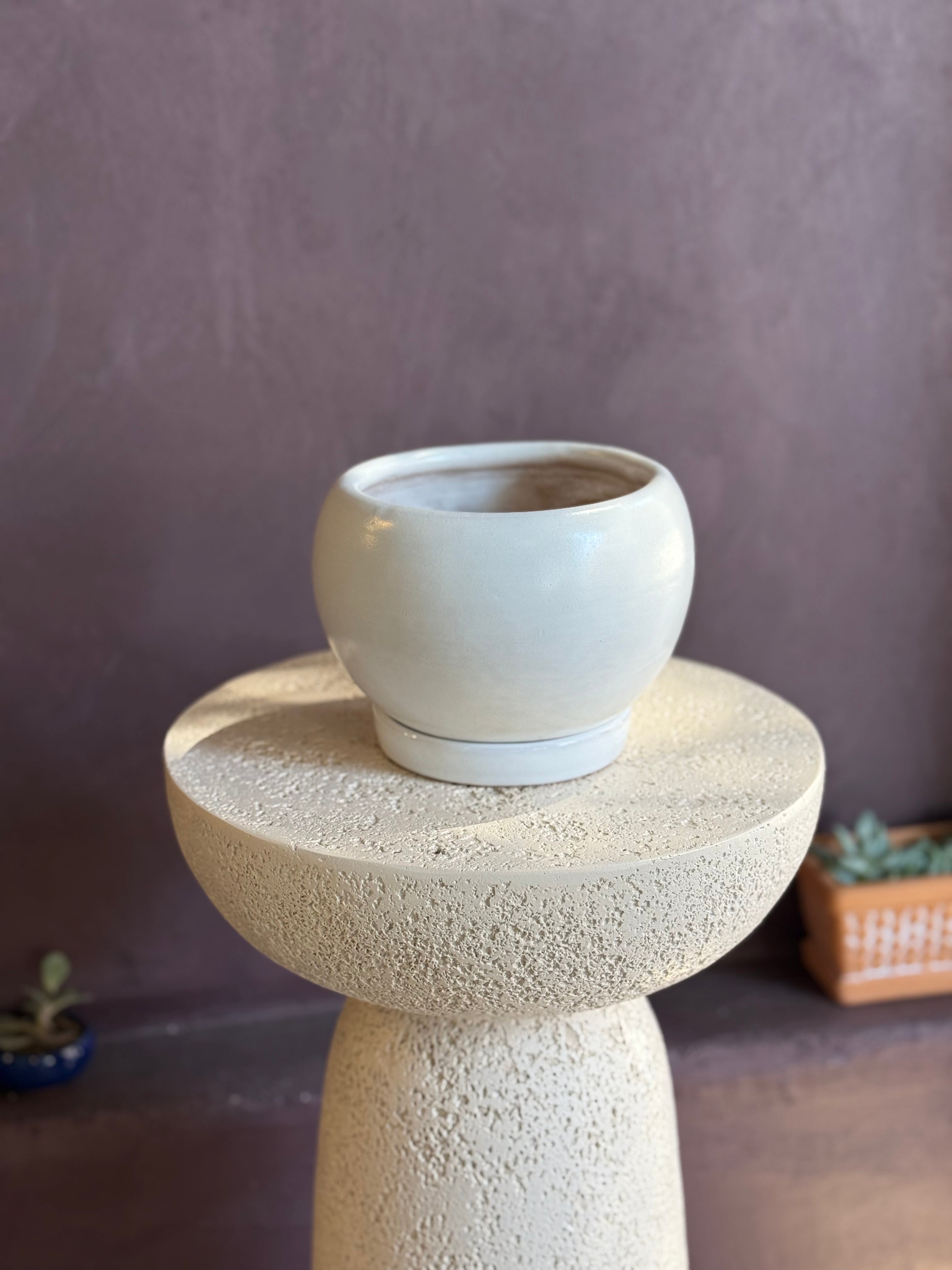 White Globe Pot with Saucer - 5"
