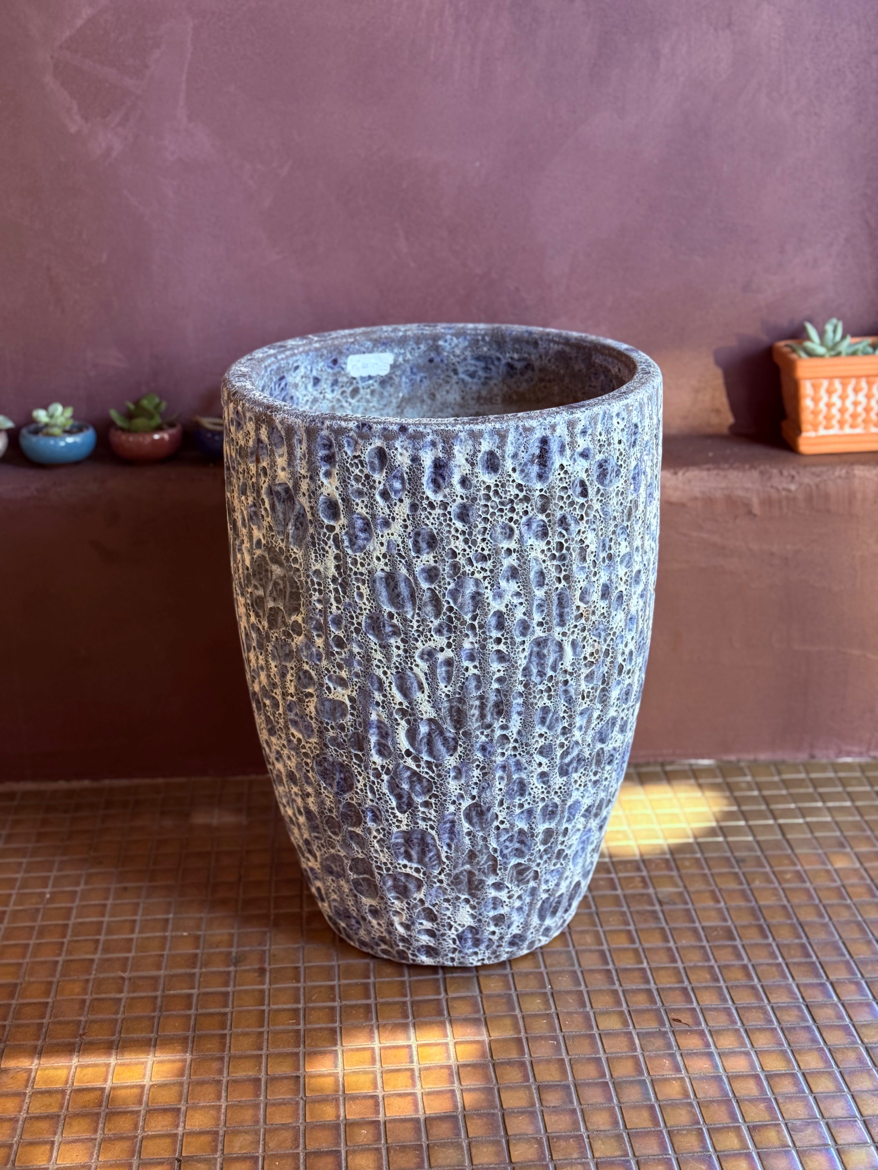 Tall Textured Blue Pot - 8"